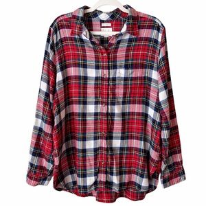 American Eagle | Women’s Boyfriend Fit Plaid Button Down Flannel Shirt Red XL